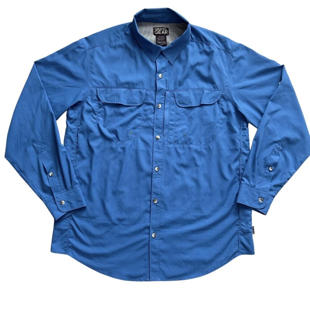 Gravel Gear Shirt Mens Large Blue Performance Outdoor Fishing Vented Pockets